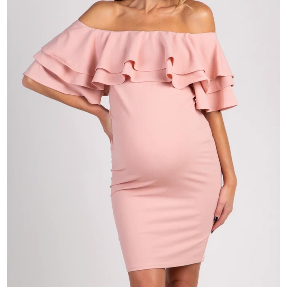 Pink Blush Maternity Off the Shoulder Ruffle Dress